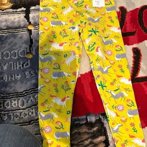 NWT BODEN Yellow horse kids leggings 4/5y